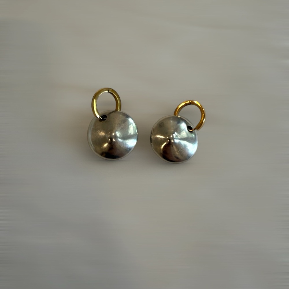 Modern Silver Dome Earrings – Gold Hoop Accent, Sleek Look
